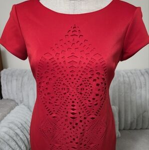 Elegant Red Laser-Cut Women's Dress